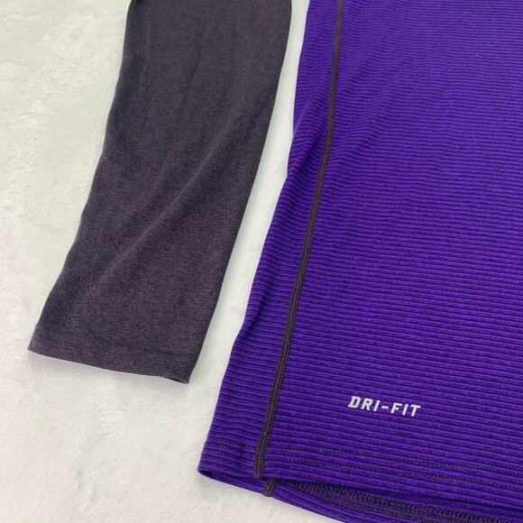 Nike Men Medium Dri-Fit  Purple Black Ribbed long Sleeve Performance Tee Shirt - Picture 5 of 8